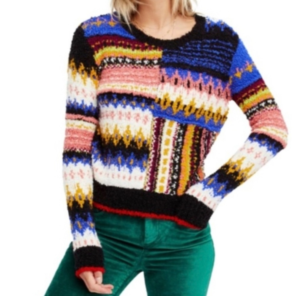 Free People Women's Best Day Ever Sweater Squishy Boucle Knit Colorful Alpaca XS